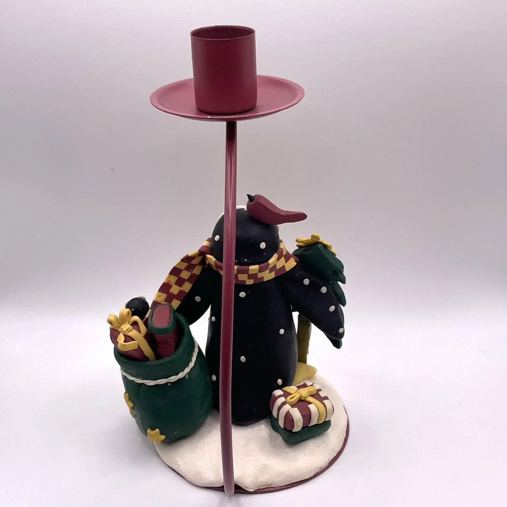 Decorative Winter Penguin‎ Figurine And Candle Stick Holder Polymer Clay